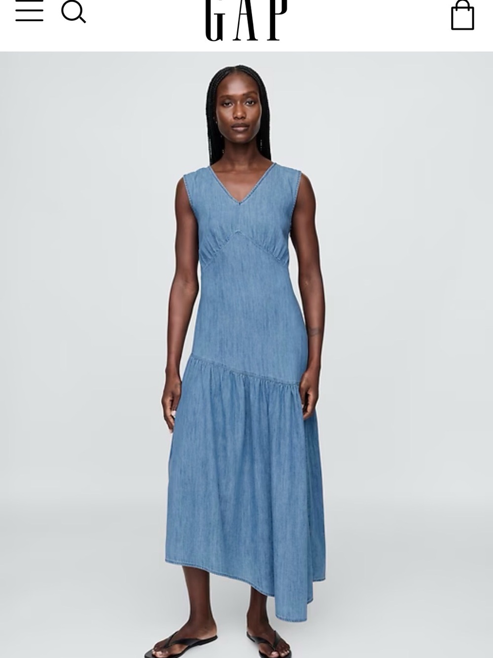 GAP Chambray V-Neck Sleeveless Maxi Dress in Light Blue
